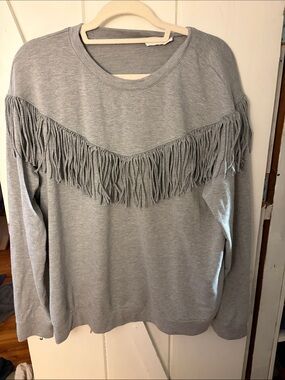 Fringe-Trim Crewneck Sweatshirt - Gray